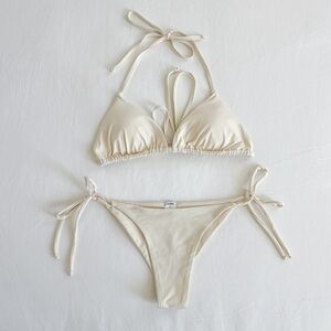 Subdued Triangle Bikini Top (M) + Tie-Side Bottom (S) | Cream | NWOT